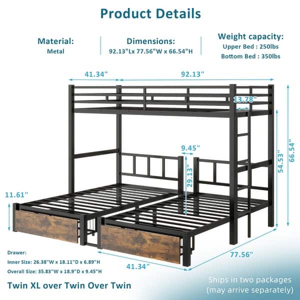 dimension image slide 2 of 5, Heavy Metal Bunk Beds with Ladder Kids Bed Frame Twin / Twin XL / Full / Queen Size🏕️