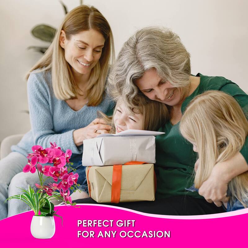 Artificial Orchid Plants and Flowers with Vase, Fake Faux Orchid in Ceramic Pot,19", Fuchsia