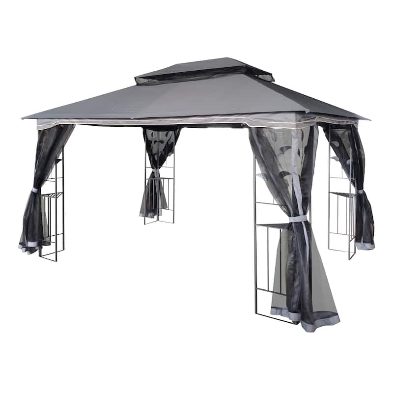 13x10 FT Patio Steel Gazebo, Canopy Tent with Ventilated Double Roof, Mosquito Netting & Privacy Screens for Garden, Backyard