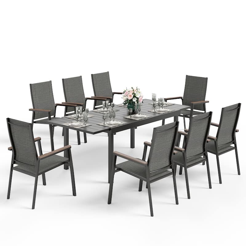 MAISON ARTS 7 / 9- Piece Outdoor Patio Dining Set, 1 Expandable Metal Table & 6 / 8 Textilene Chairs