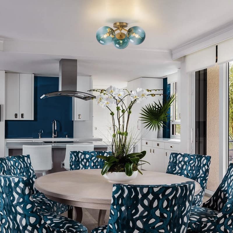 Modern 3-Light Semi Flush Mount With Opal Glass Shade