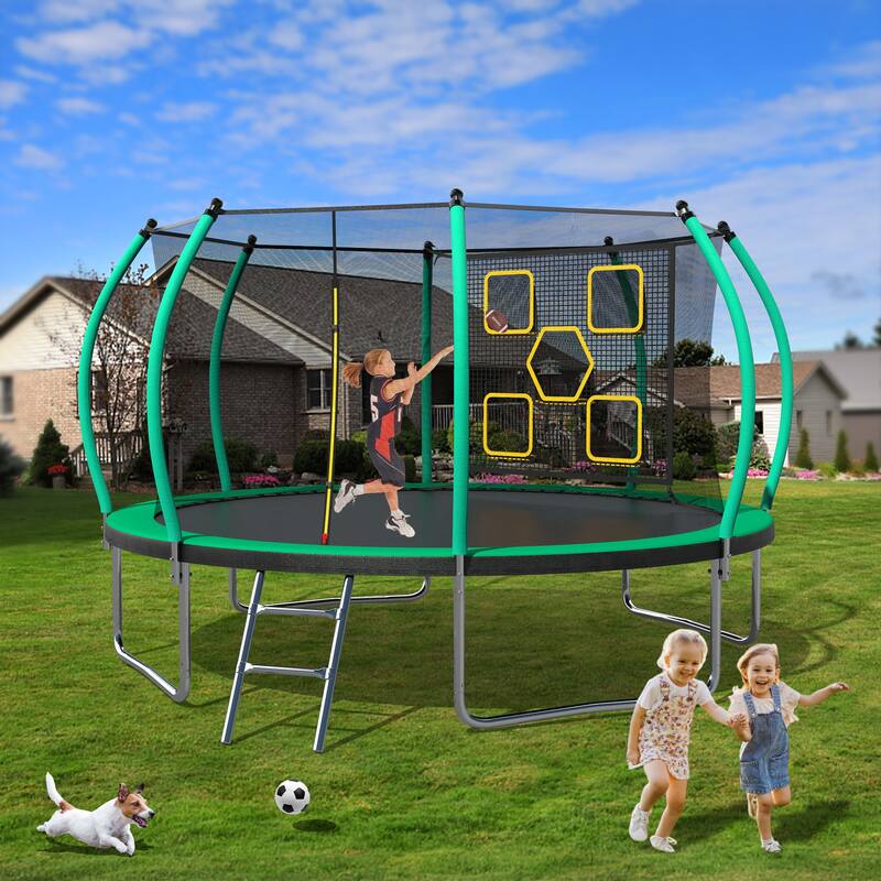 12FT Trampoline, Outdoor Trampolines for Kids and Adults, Recreational Trampoline with Enclosure Net Ladder