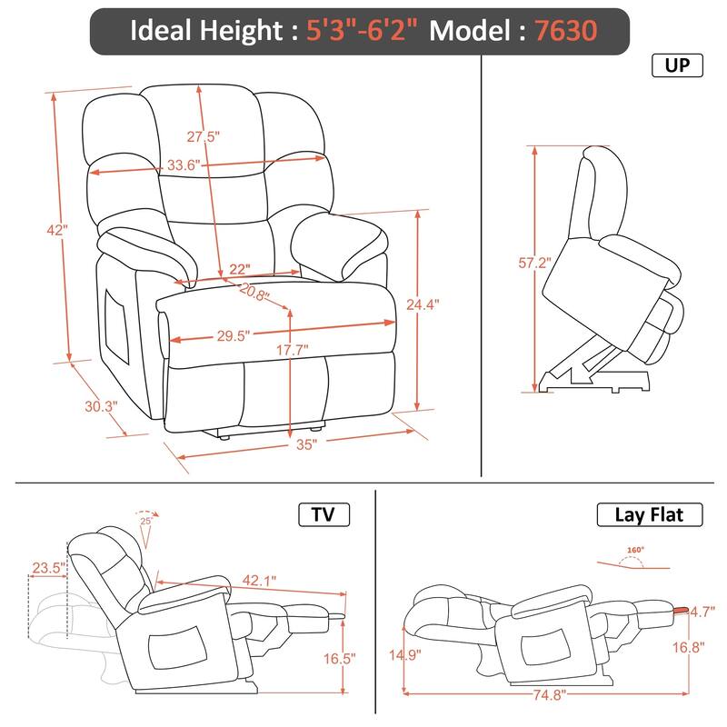 MCombo Infinite Position Dual Motor Lift Chair with Power Headrest for Elderly People, Extended Footrest, Fabric