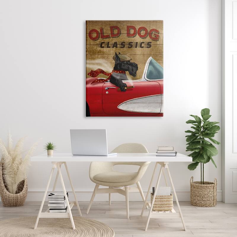 Stupell Old Dog Classics Scottish Terrier Cigar Sports Car Canvas Wall Art - Red