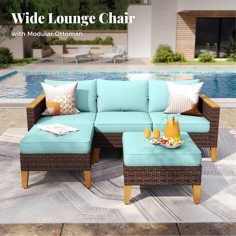 8-Piece Patio Outdoor Wicker Sectional Sofa Set, Large Seating Furniture Conversation Sets with Fire Pit Table