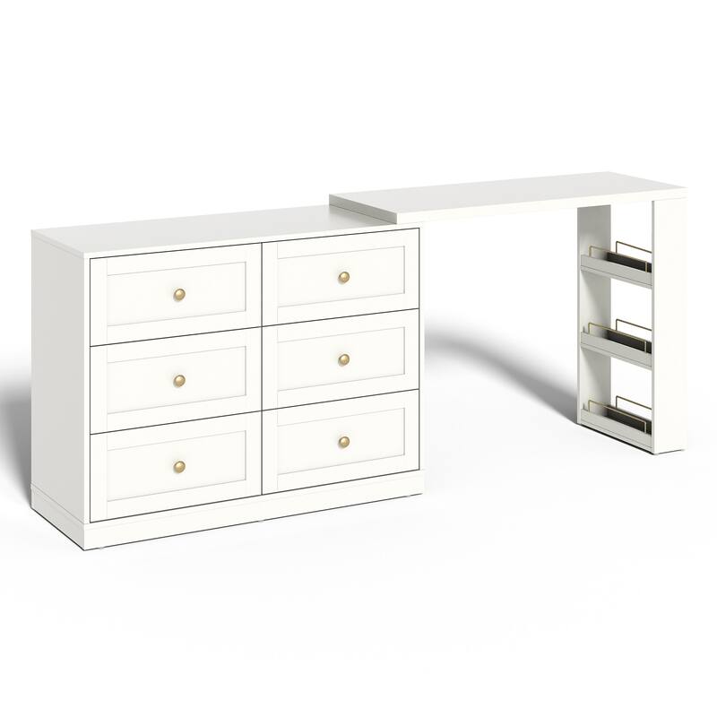 Extendable Makeup Vanity Desk with 6 Drawers