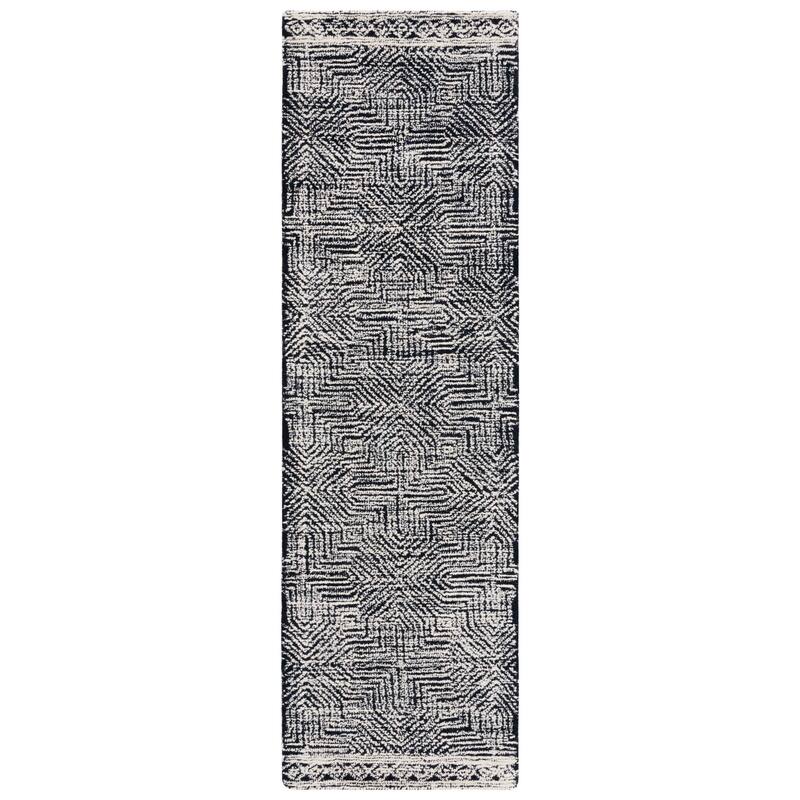 SAFAVIEH Handmade Metro Sawsan Modern Wool Rug - 2'3" x 8' Runner - Black/Ivory