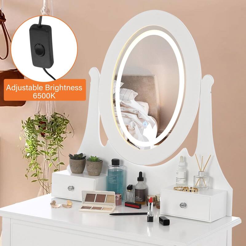 Vanity Table with LED Lighted Oval Mirror