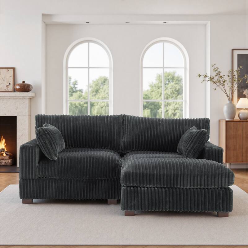 Plush Corduroy Upholstered Modular Sectional Sofa with Chaise