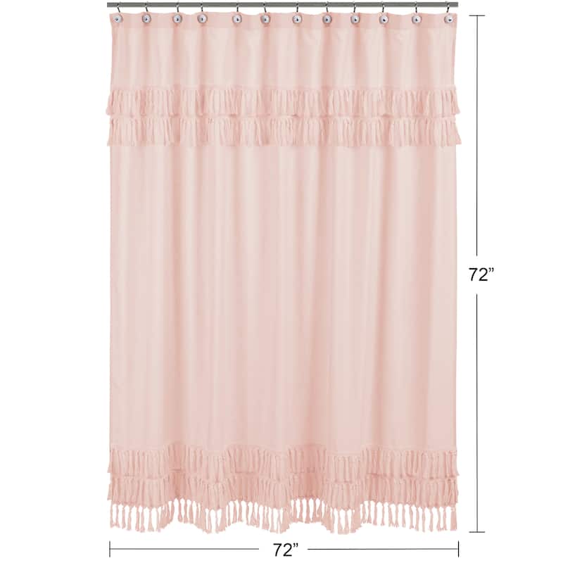Pink Boho Bohemian Bathroom Fabric Bath Shower Curtain - Solid Blush Shabby Chic Princess Luxurious Luxury Elegant Tassel Fringe