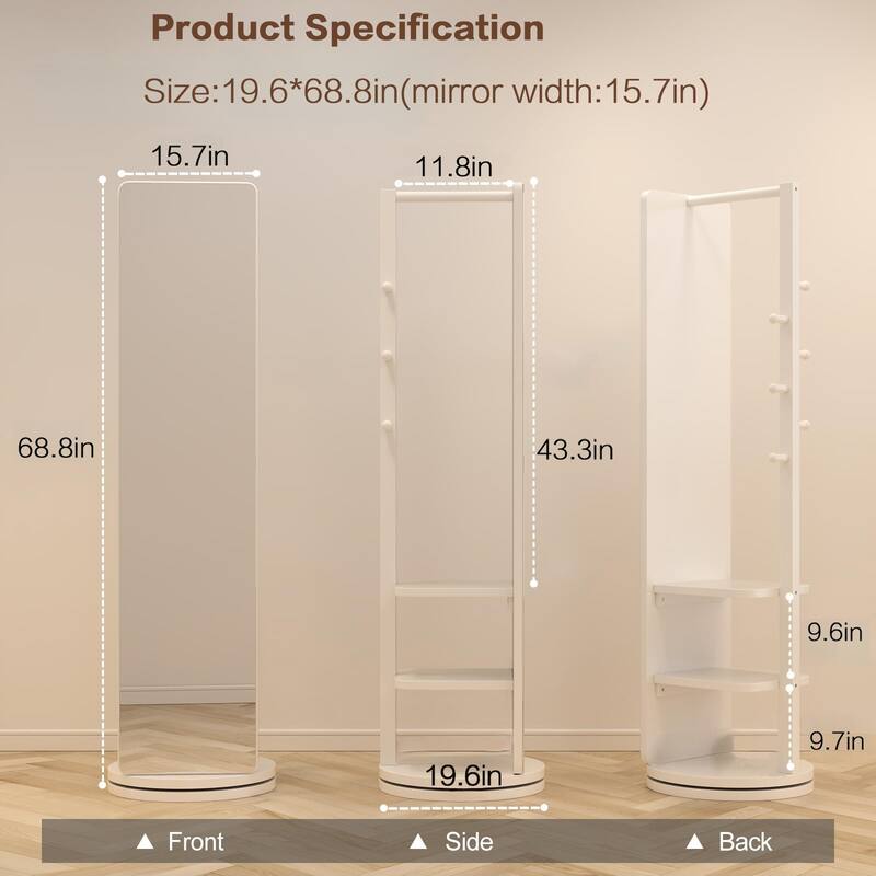 Full-length mirror, rubberwood + mirror, 68.8*19.6in (mirror width: 15.7in) Full-length mirror, easy to dress and tidy