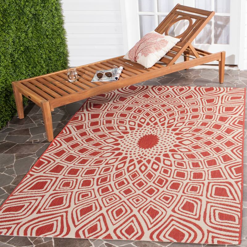 SAFAVIEH Courtyard Misako Indoor/ Outdoor Waterproof Patio Backyard Rug - 2'7" x 5' - Red/Beige