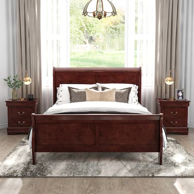 Furniture of America Mayday Traditional Solid Wood 3-Piece Bed and 2 Nightstand Bedroom Set