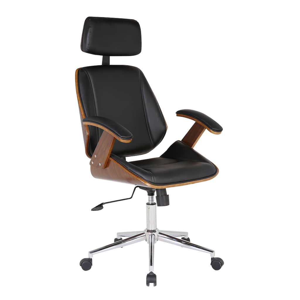Home Office Chair - Modern Ergonomic Desk Chair with Chrome Base & Walnut Back