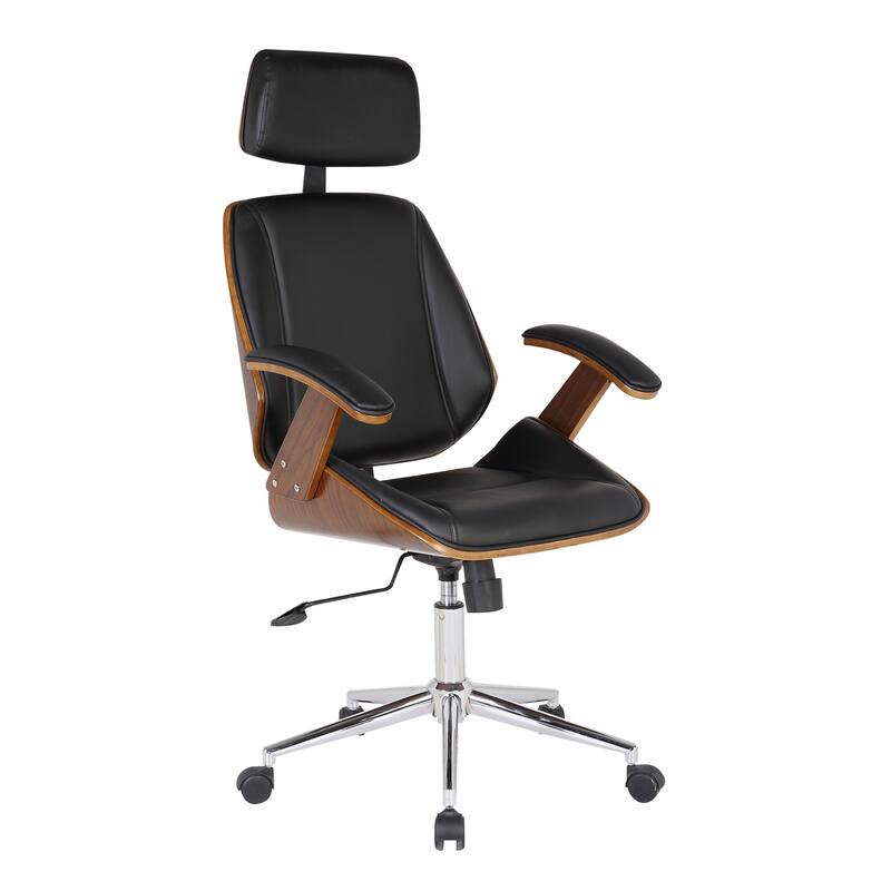 Home Office Chair - Modern Ergonomic Desk Chair with Chrome Base & Walnut Back