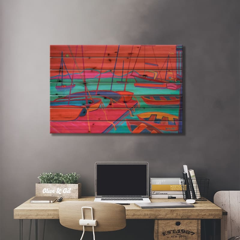 Docked, Manchester Harbor Print On Wood by Debra Bretton Robinson - Multi-Color