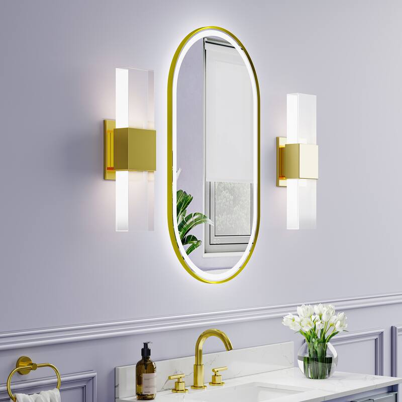 36"H Wall Mounted Bathroom Framed LED Mirror With Memory Function