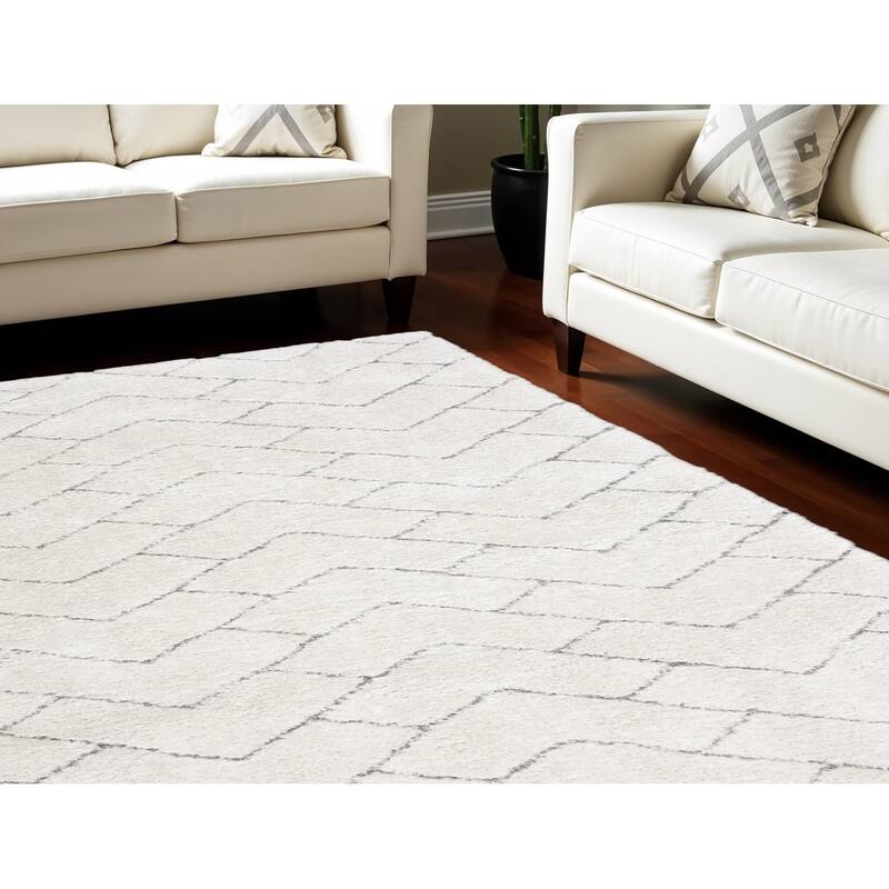 Hoxi Power Loomed Modern Stain Resistant Soft Area Rug By HomeRoots - 118' X '94' X '1.58 - 118' X '94' X '1.58 - Lavender/Ivory - Rectangle