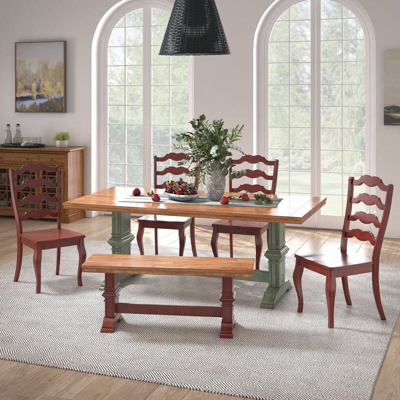 Ronda 78" Rectangular Solid Wood Top Dining Set with French Ladder Back Chairs