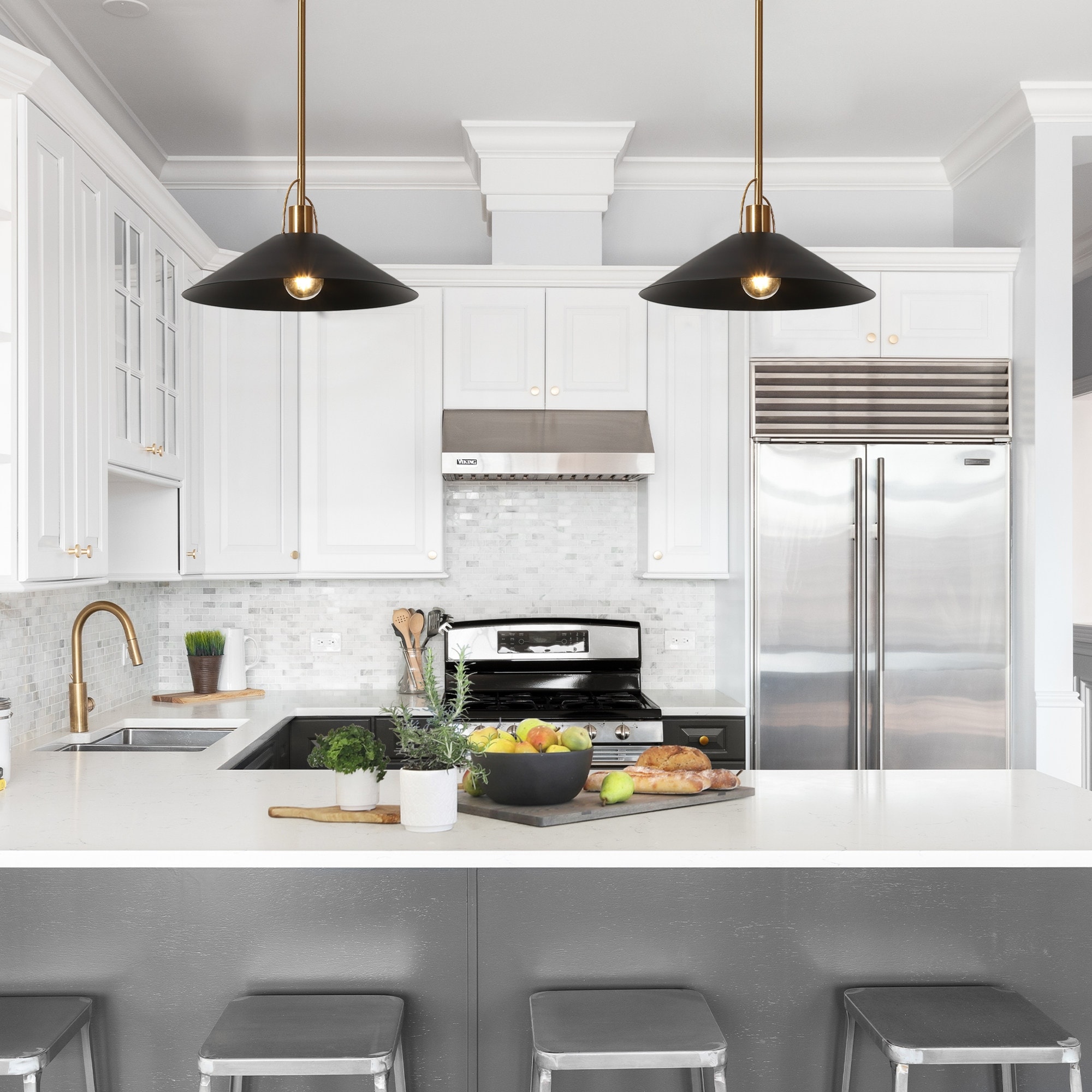 Modern Farmhouse 1 Light Pendant Light 14 IN Black White Lights for Kitchen Island Dining Room
