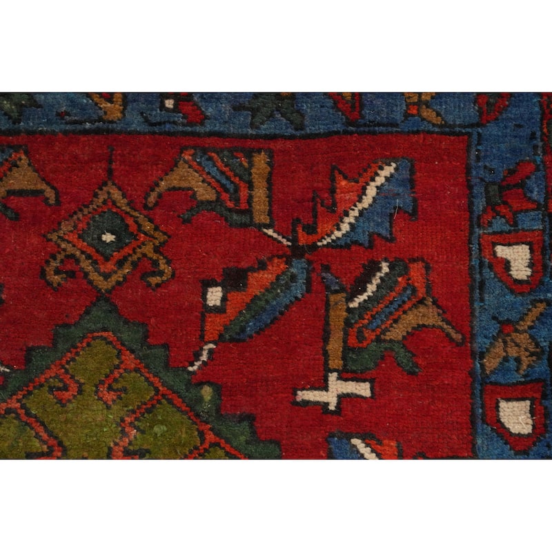 Hand Knotted Oriental 100% Wool Carpet Traditional Geometric Red Heriz Runner Rug - 10' 0'' X 2' 11''