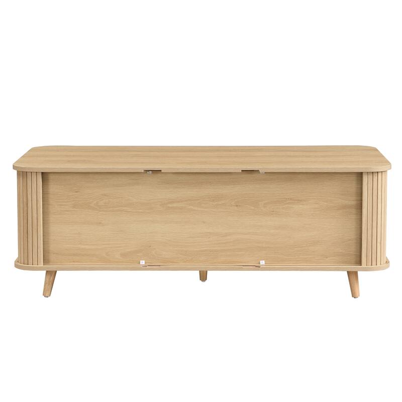 Aron Mid-Century Modern Coffee Table with Semi-Open Tambour Doors and 4 Hidden Storage Compartments, 47.24"
