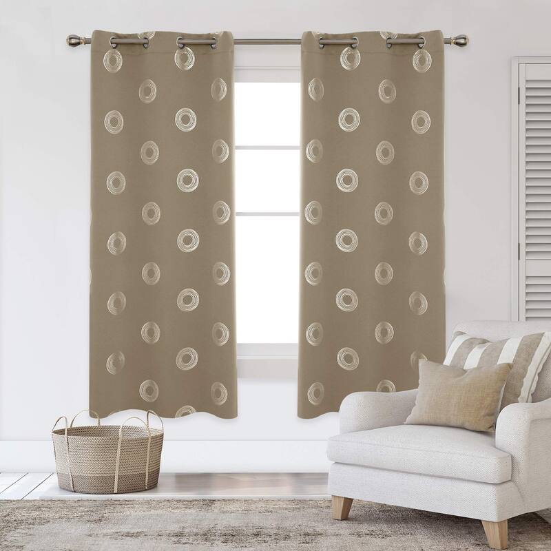 Concentric Circles Pattern Room Darkening Curtain 2 Panels - 42Wx72L-2PC - Khaki