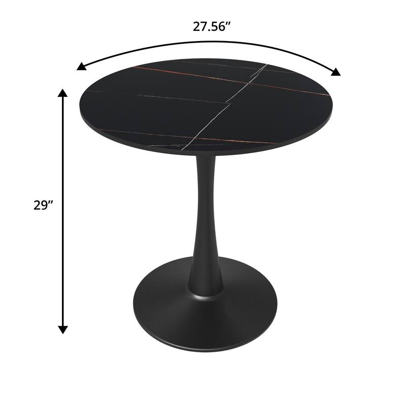Bristol 27" Round Minimalist Dining Table Sintered Stone Top & Black Iron Pedestal Base for Kitchen & Dining Room