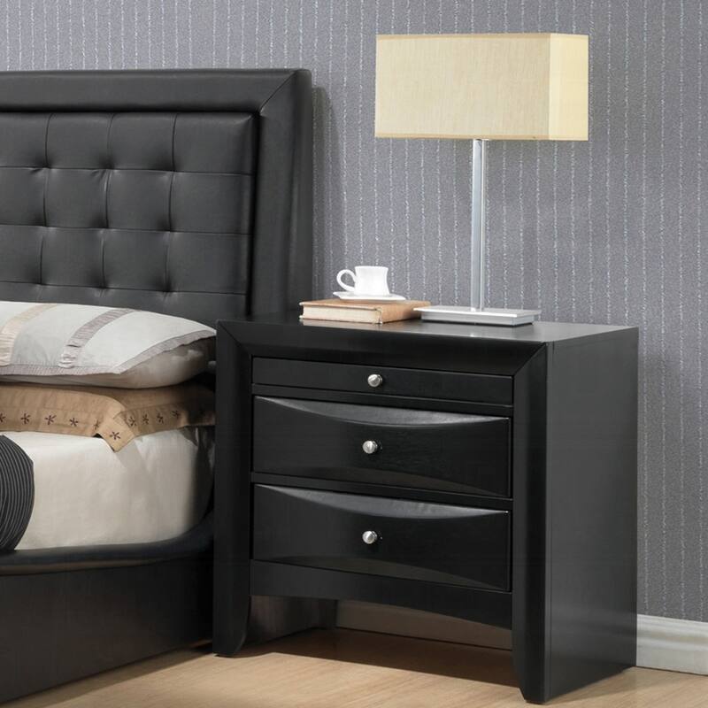 2-Drawer Nightstand with Tray - Spacious Storage & Okume Veneer Top - Black