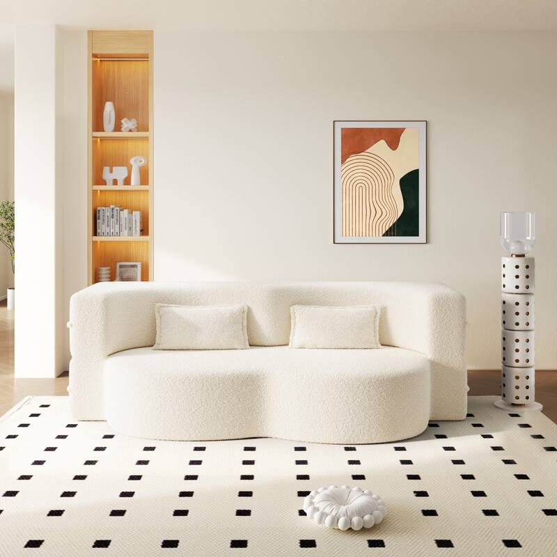 78" Convertible Teddy Fabric Sofa with 2 Pillows, No Assembly Required