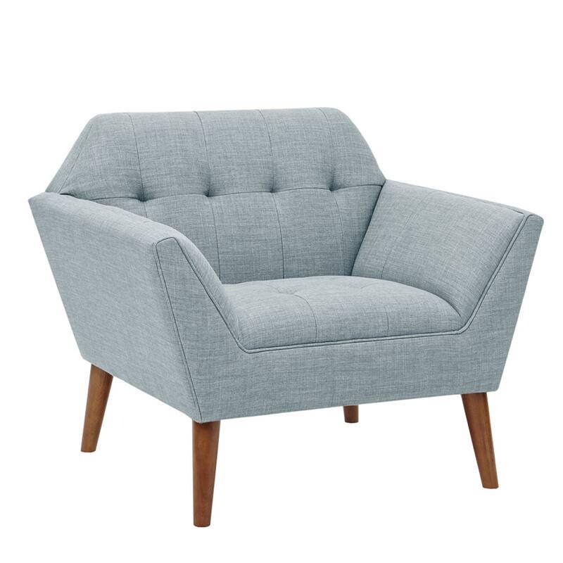 Roomfitters Mid Century Modern Lounge Chair with Button Tufting, Upholstered Accent Chair for Living Room - Light Blue