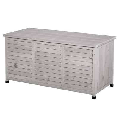 ​​Grey Rustic Fir Wood Storage Deck Box with Ventilation Gaps and Seat for Patio Garden and Workshop​