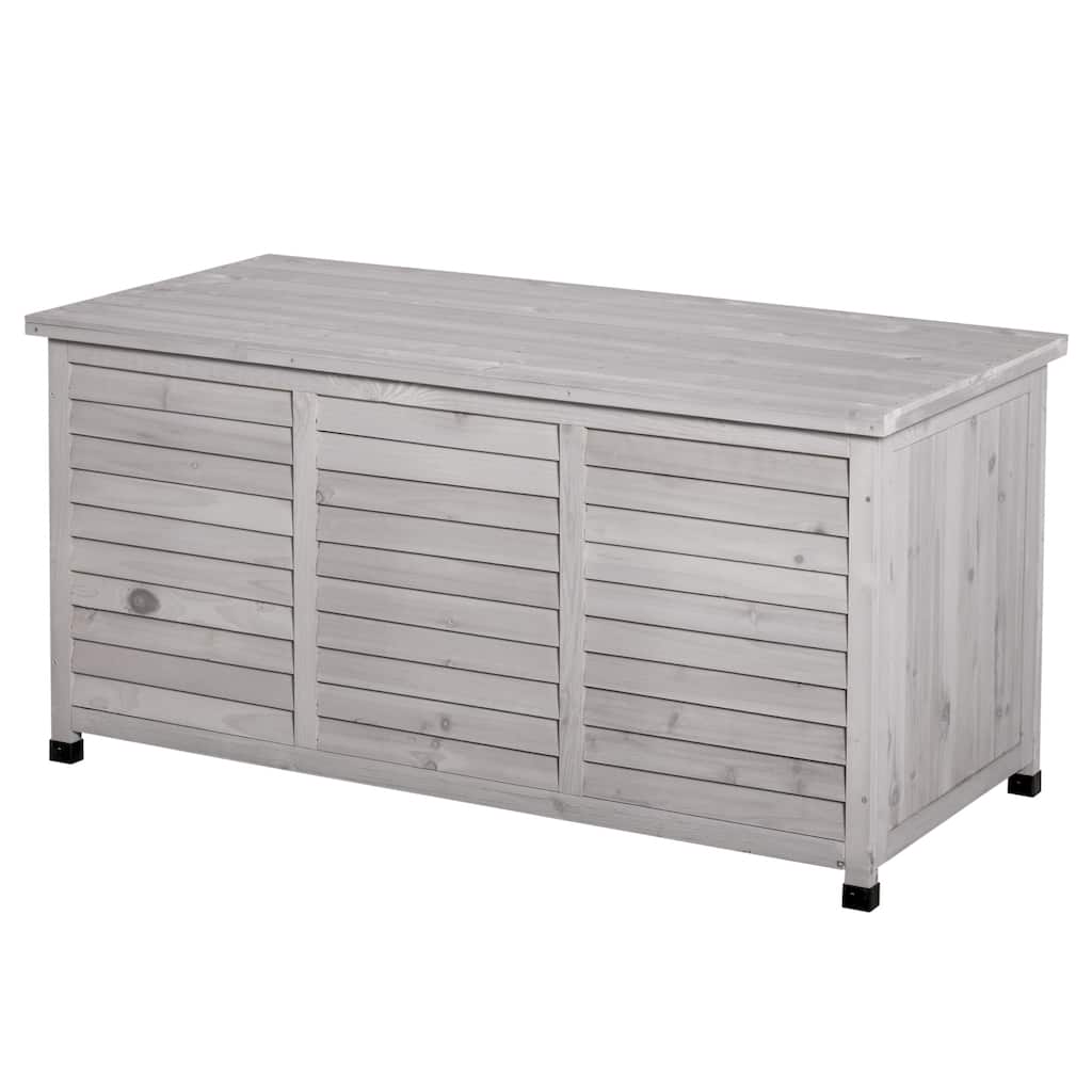 ​​Grey Rustic Fir Wood Storage Deck Box with Ventilation Gaps and Seat for Patio Garden and Workshop​