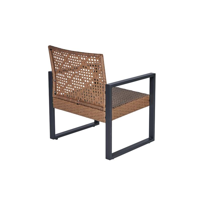 GDFStudio - Outdoor 4-Piece Acacia Wood and PE Rattan Patio Furniture Set with Cushions