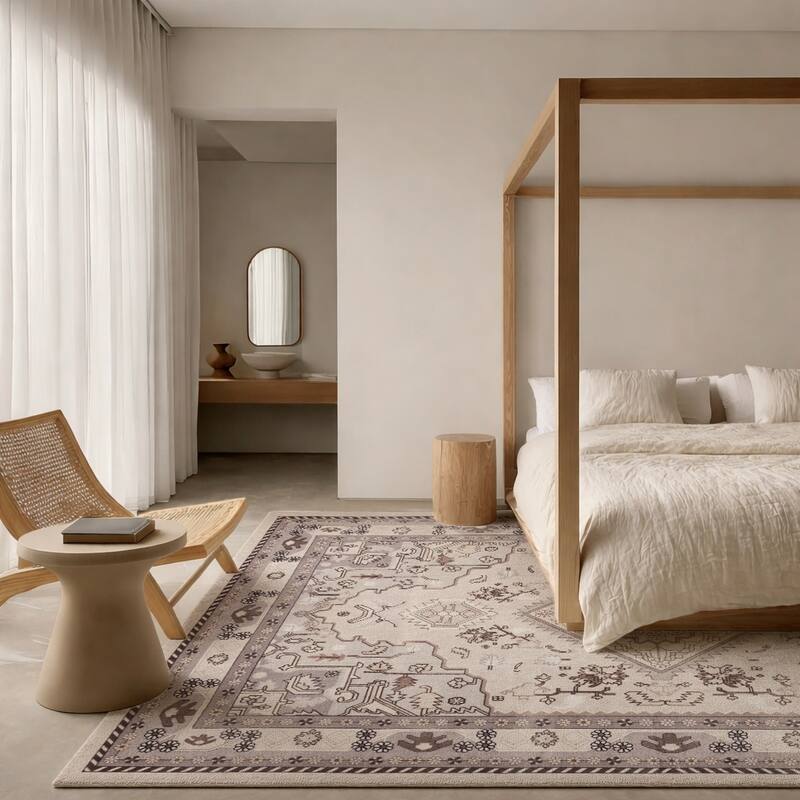 ECARPETGALLERY Oriana Traditional Machine Washable Beige & Grey Area Rug