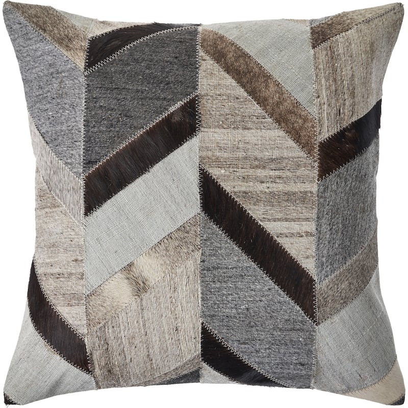 Handwoven Rustic Chevron Faux Hide Square Throw Pillow - 20" - Gray and Brown