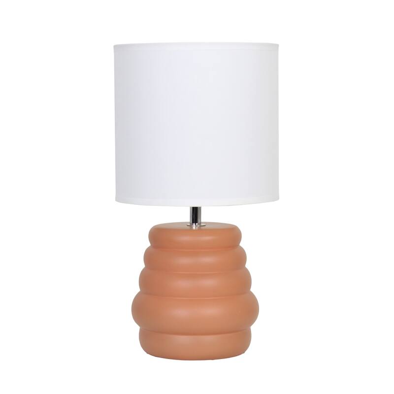 Ribbed Ceramic Table Lamp with Drum Shade - 12.75" - Terracotta Brown