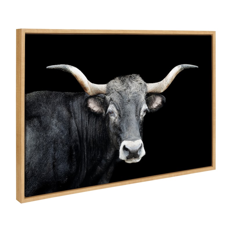 Kate and Laurel Sylvie Tudanca Cow Framed Canvas by Xyo - 23x33 - Natural