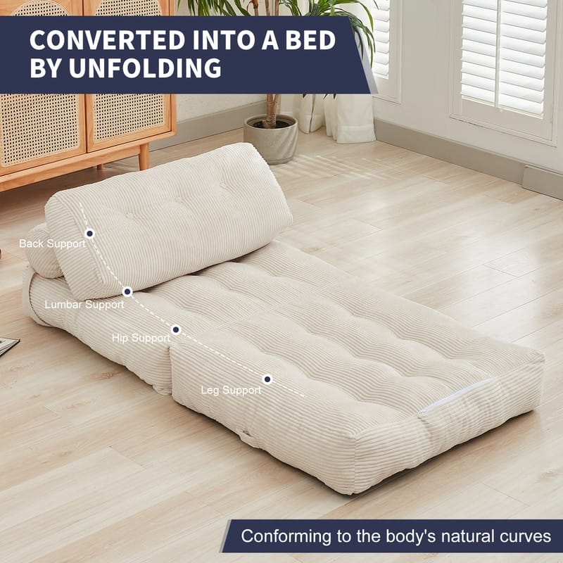 Mixoy W32''/W50'' Corded Velvet Fabric Folding Floor Lazy Futon Sofa Bed