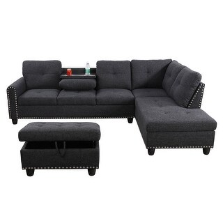 Black Grey Linen 3-Piece Sofa Living Room Sofa Set - Bed Bath & Beyond ...