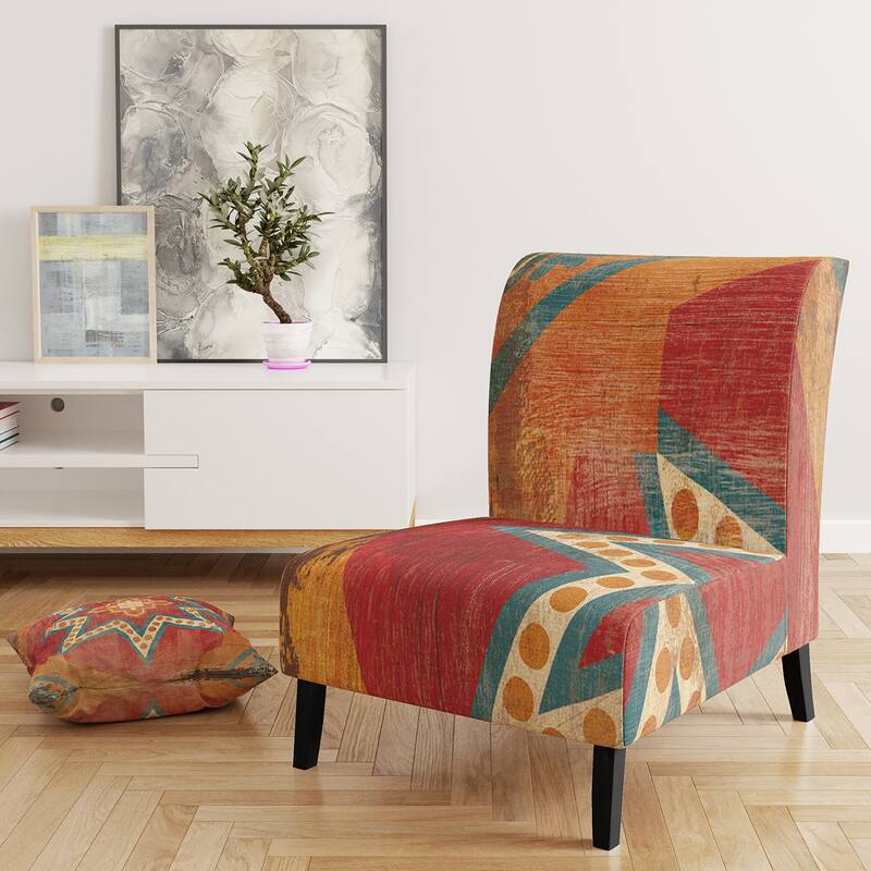 Designart "Moroccan Orange Tiles Collage I" Upholstered Bohemian Chic Accent Chair - Arm Chair