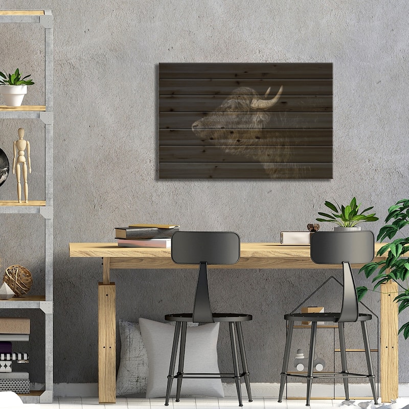 Buffalo Print On Wood by Paul Neville - Multi-Color