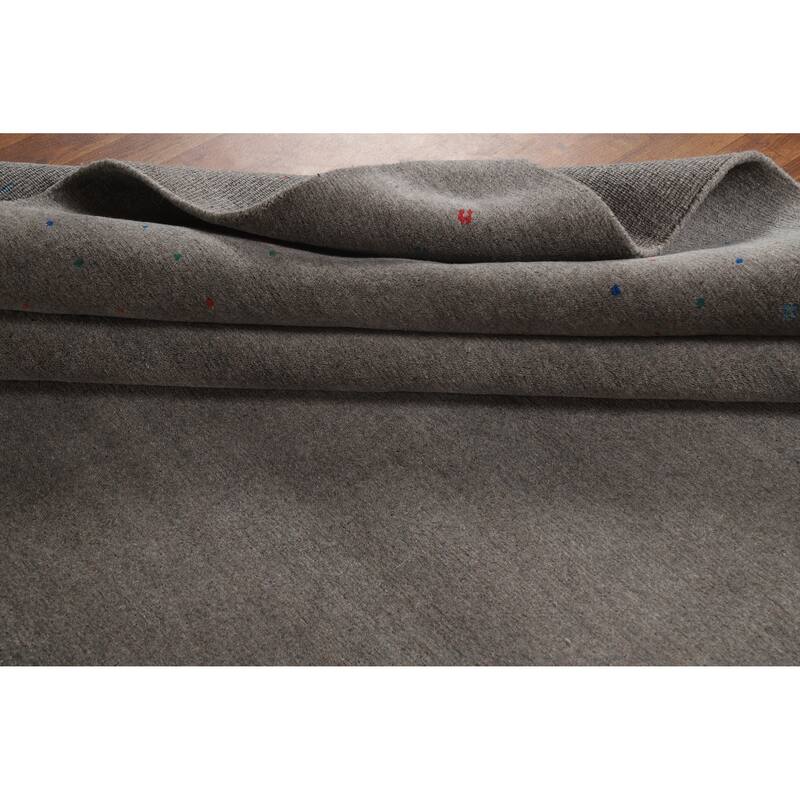 Hand Knotted Oriental 100% Wool Carpet Tribal Solid Greys & Charcoal Gabbeh Area Rug - 12' 5'' X 9' 3''