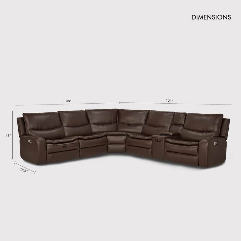6PCS, 2 Power Recliners, Faux Leather Sectional with Adjustable Headrests, Dodble Width Seat, Wireless Charging and Reading Lamp