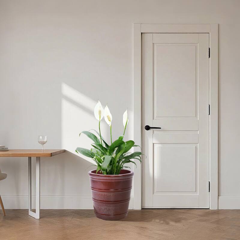 Handmade Glazed Ceramic Planter Set of 3, 16/13/10 Inch Diameter, Horizontal Rib Design