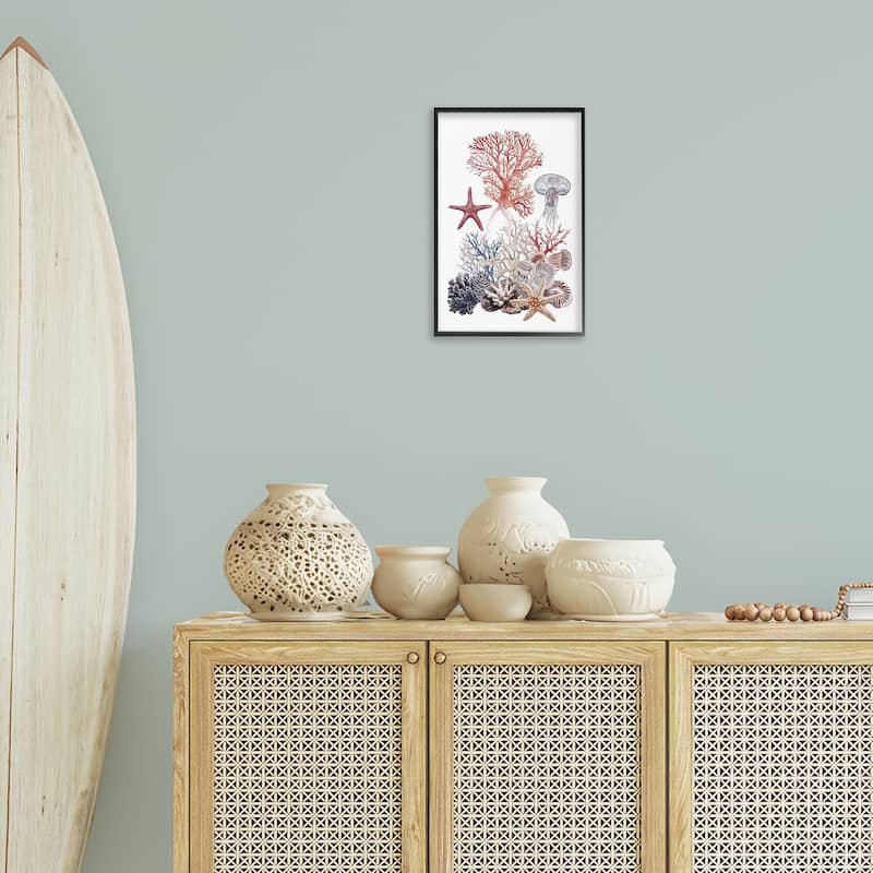 Stupell Aquatic Animals & Coral Framed Giclee Art Design By Ramona Murdock