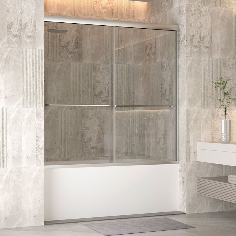 58'' H Glass Double Sliding Shower Door, Bathtub Bypass shower door in Black/Chrome - 60x58