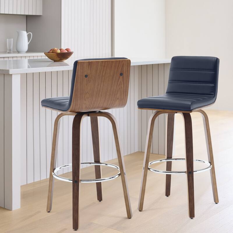 PU Leather Upholstered Swivel Barstools with Back, Set of 4