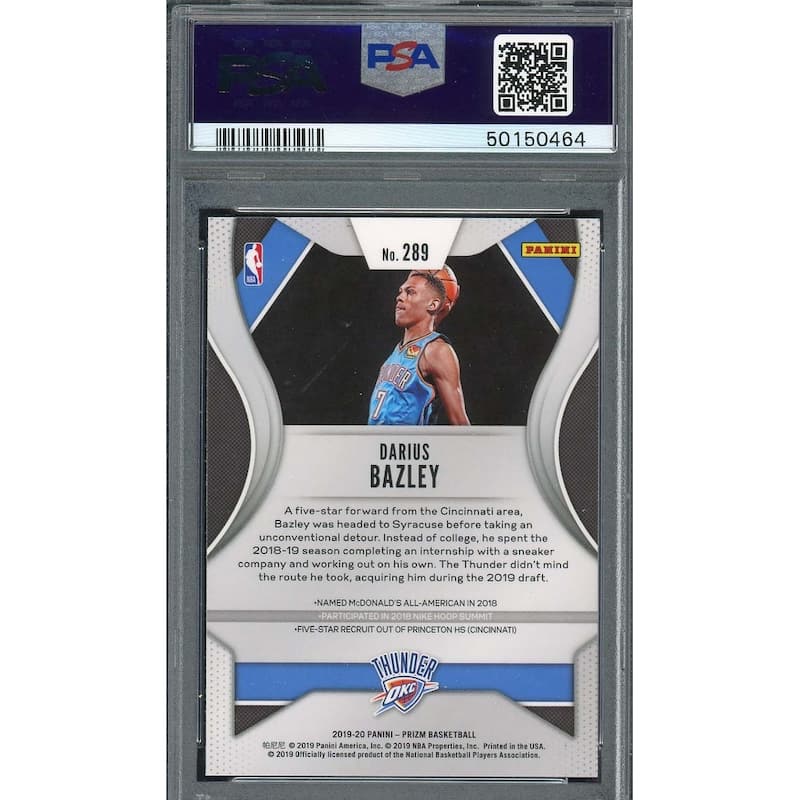 Darius Bazley 2019 Panini Prizm Basketball Rookie Card #289 PSA 9 - 8'6" x 11'6"