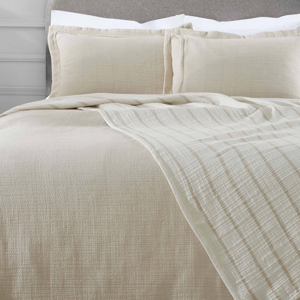 Superior Valencia 100% Cotton Reversible Textured Bedspread Set Lightweight Bedding, All-Season Coverlet with Matching Shams